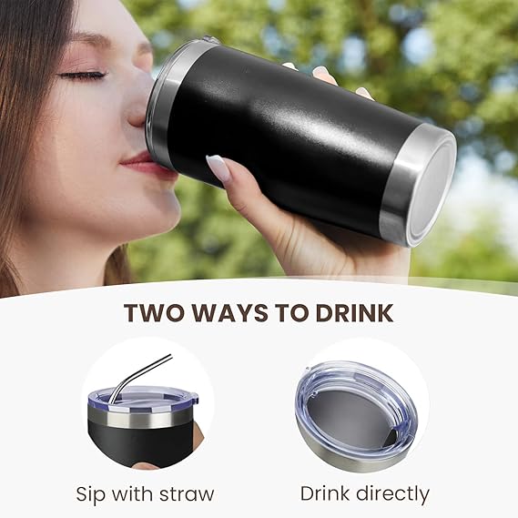 Vaso de 597 ml 20 onzas con tapa y pajita, vaso de café de acero inoxidable de doble pared
